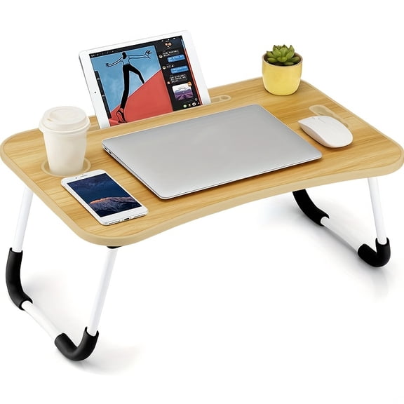 Portable Bedside Laptop Desk & Breakfast Tray with Storage, Cup Holder, Leg Holder for Adults