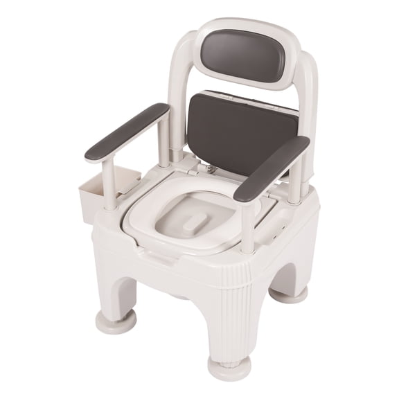 Portable Bedside Toilet Chair with Adjustable Height, Non-Slip Design, Comfortable PU Seat, and Supportive Armrests for Elderly and Pregnant Users