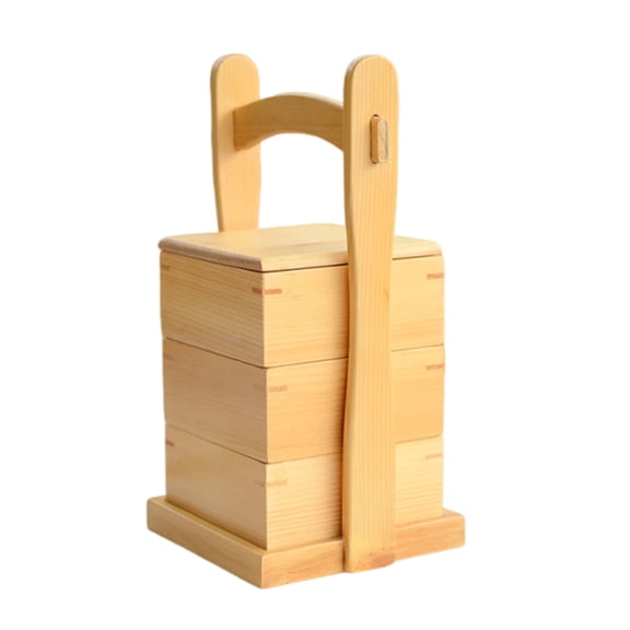 Portable Bento Box with Handle, Vintage Japanese Wooden Lunch Boxes for Food Prep Containers, Traditional Sushi Box for Home, Outdoor Picnic Farmhouse Wooden