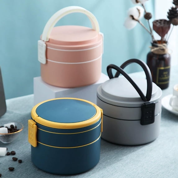 Portable Bento Box,Stackable Double-Layer Round Lunch Box,Microwave-Safe,Large Capacity Leakproof Food Storage Container for Work Travel