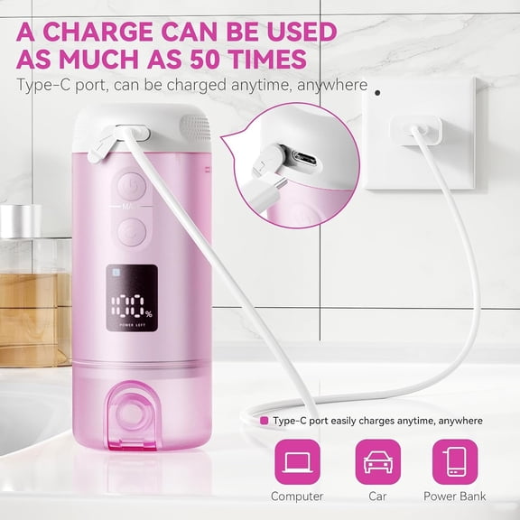 Portable Bidet for Travel - Rechargeable Electric Handheld Bidet Sprayer with Adaptor, High-Pressure Bidet Suitable for Women, Men, & Elderly - Hygienic Cleanser for Toilets, Camping, RV, Use