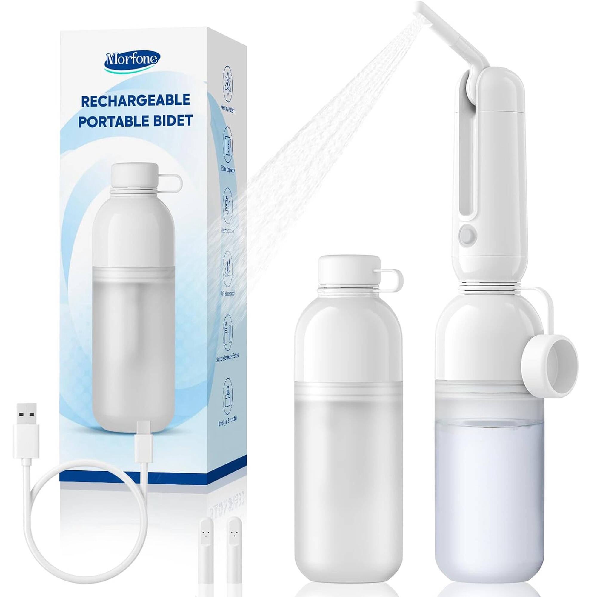 Morfone Portable Bidet for Travel, High Pressure Electric Handheld Sprayer 350ML with Dual Spray Modes, Rechargeable Waterproof Travel Bidet for Women, Men,White