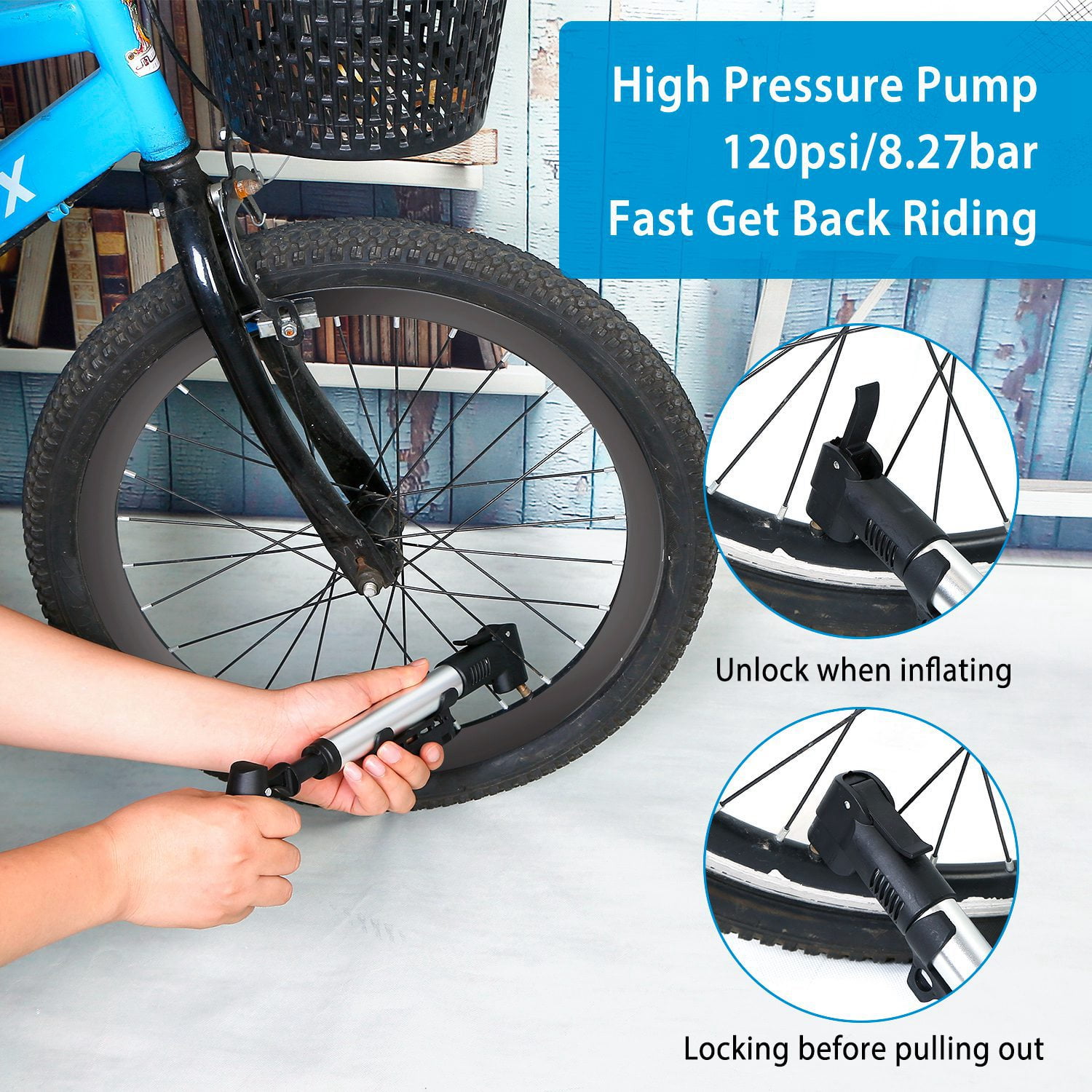 Portable Bike Tire Inflator, Ball Pump Inflator Bicycle Pump