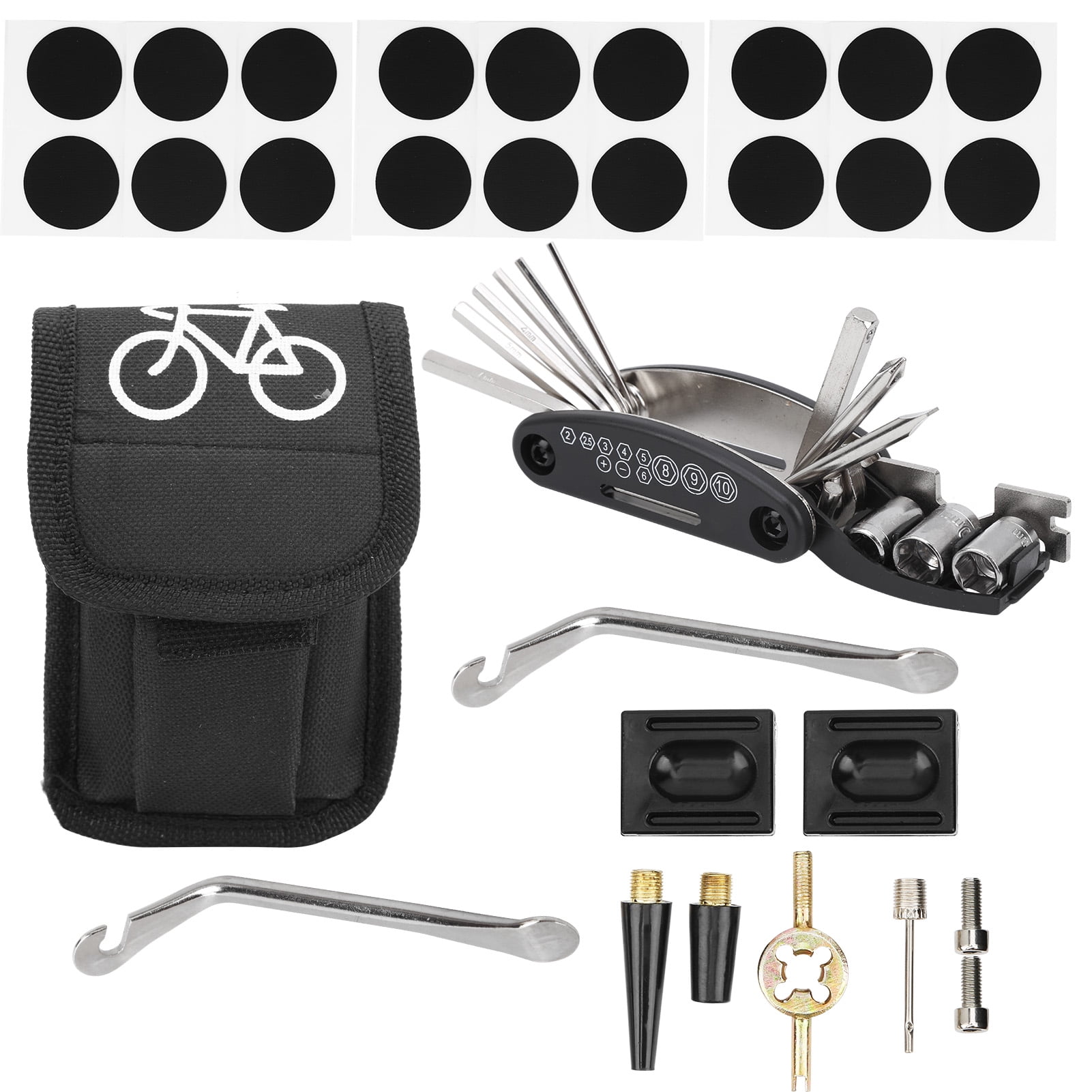 Portable Bike Tyre Repair Kit, 16in1 Multifunction Bicycle Tool Bag