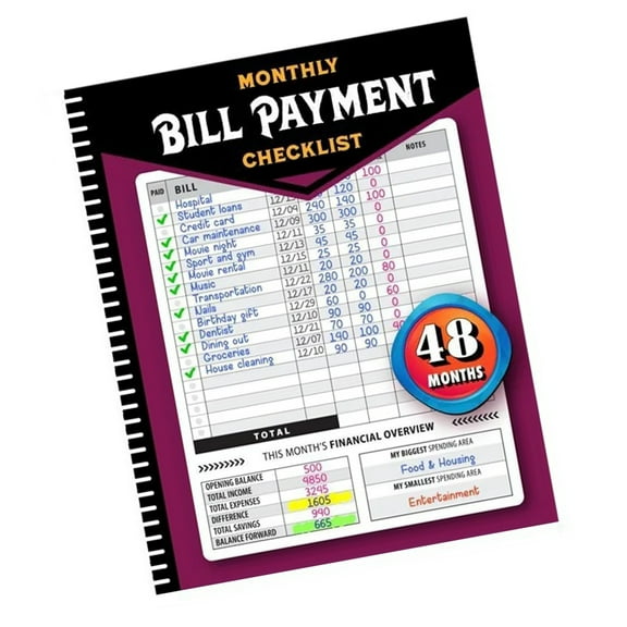 Portable Bill Payment Tracking Checklist Notebook for Home and Business Use with Monthly and Annual Summary Features