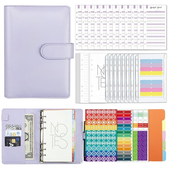 Portable Binder Budget Kit Leather Journal Notebook A6 Binder Notepad Refillable Binder Planner for Business Women Men