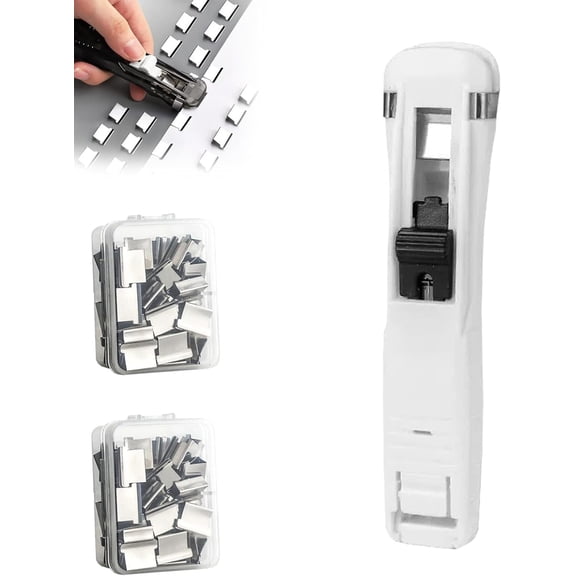 Portable Binder Clip Stapler - Includes 50 Reusable Clips, Handheld Paper Clam Clip Dispenser, Reusable Fast Paper Clipper for Office Home(White)