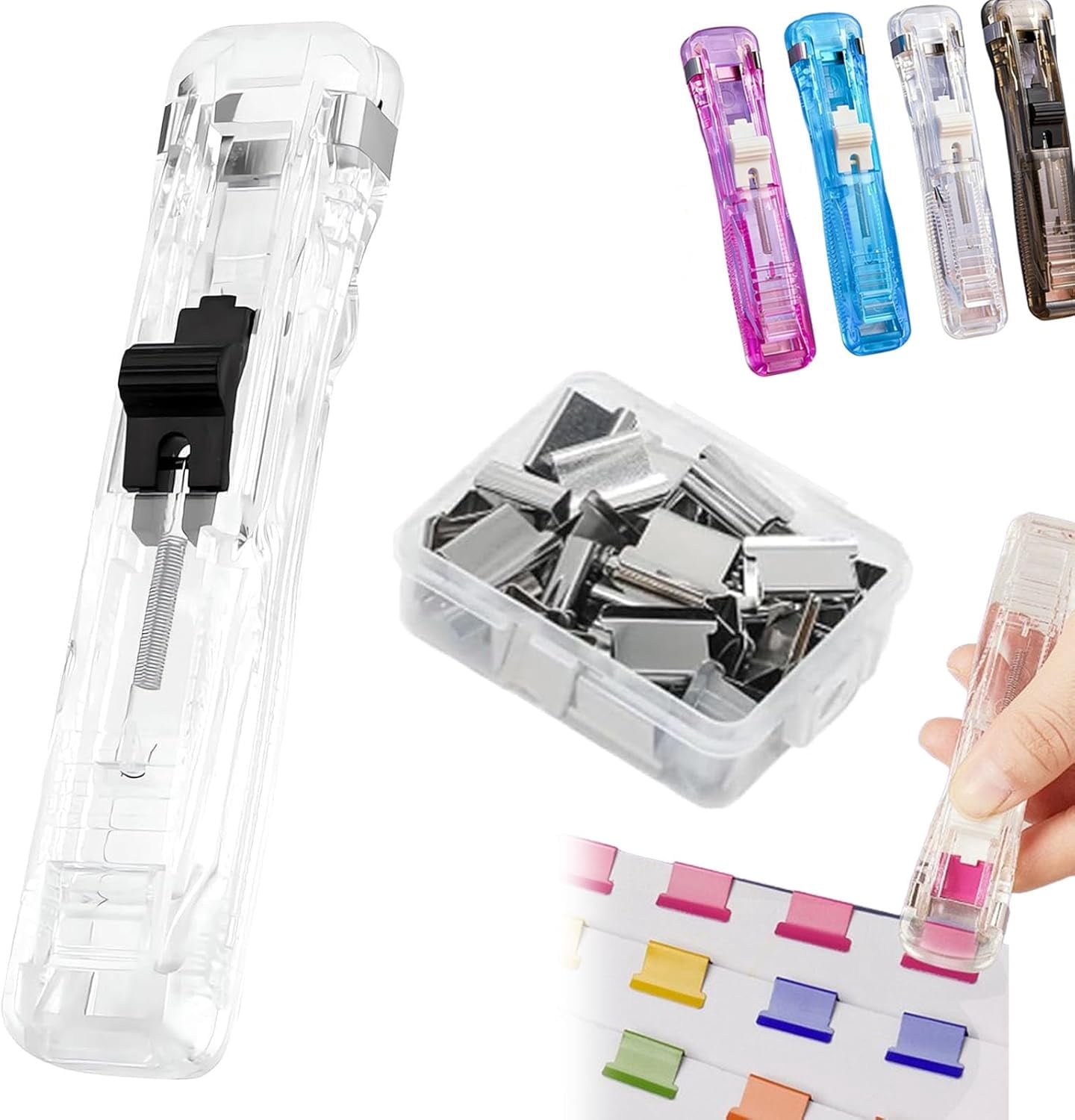Stapper Clip Portable Binder Clip Stapler - Includes 50 Reusable Clips, Reusable ...