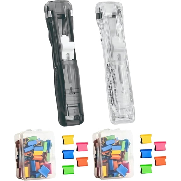Portable Binder Clip Stapler, Large Size Paper Fastener & Binder Set for Document Sorting, Heavy Duty Handheld Stapler for Desk & Work