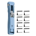 thumbnail image 1 of Portable Binder Clip Stapler, Mini Push Stapler Clamp Staplers, Handheld Paper Clam Clip Dispenser for Seal Chip Bags, Sort Craft Supplies,Mini Push Stapler for Office Home(Dark blue,4.52x1"), 1 of 9