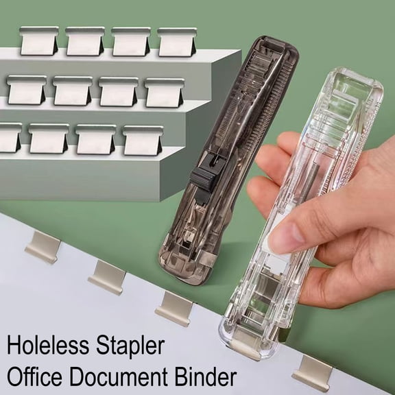 Portable Binder Clip Stapler No Hole Punching Metal Clip Stapler Reusable Office Document Binder Dispenser for Office And Home Use
