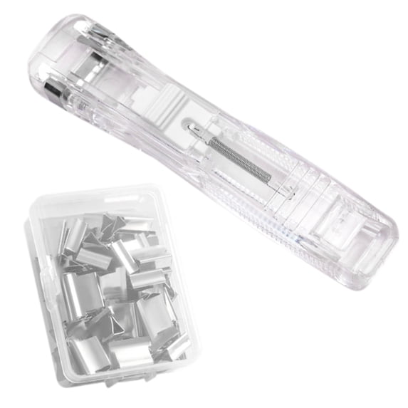 Portable Binder Clip Stapler,Reusable Handheld Paper Clam Clip Dispenser with 50 Reusable Clips,4.6 Inch Portable Handheld Stapler,Mini Push Stapler Clamp Staplers for Office Home Documents,White