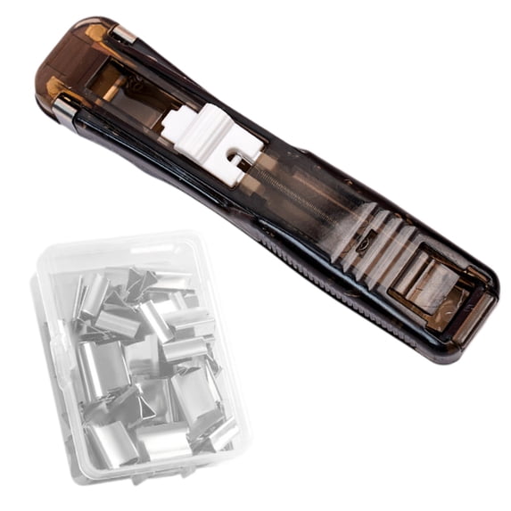 Portable Binder Clip Stapler,Reusable Handheld Paper Clam Clip Dispenser with 50 Reusable Clips,4.6 Inch Portable Handheld Stapler,Mini Push Stapler Clamp Staplers for Office Home Documents,Black
