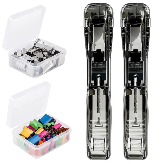 Portable Binder Clip Stapler Set, Pocket Portable with Reusable Clips, Firm Clamping Without Paper Damage for Home Office Craft