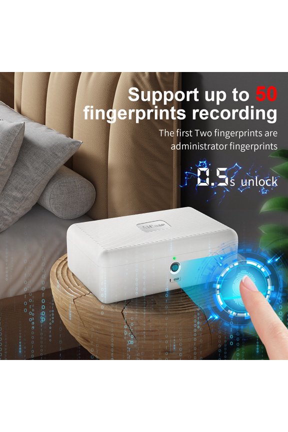 Portable Biometric Fingerprint Storage Box Cash Jewelry Watch Security Lock Safe