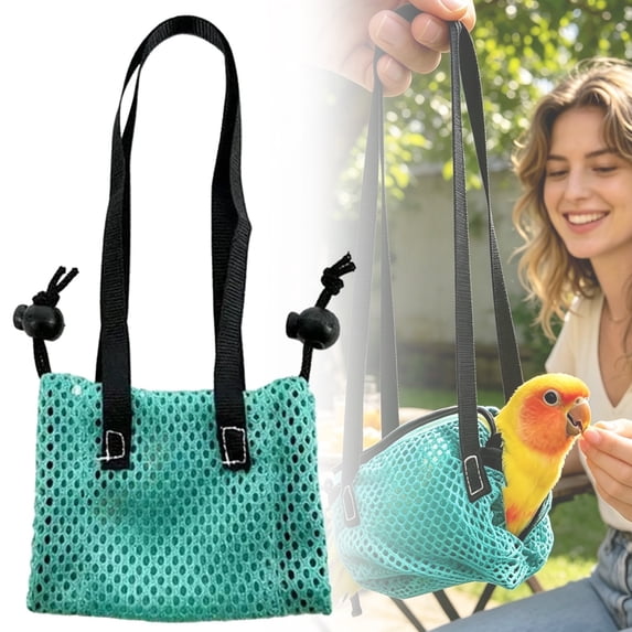 Portable Bird Carrier Bag,Comfortable Fit Parrot Travel Pouch with Adjustable Neck Opening,Breathable Mesh Anti-Escape Carrier for Birds,Conures,Lovebirds,Cockatiels,Budgies (Small)