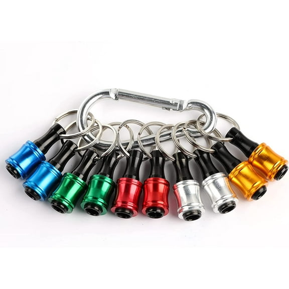 Portable Bit holder Keychain, 10 pcs 1/4 inch Hex Shank Screwdriver Bits Retainer W/ Silver Carabiner, Light-weight Extension Bar Drill Screw Adapter Quick-change Bit Catcher (5 Colors)