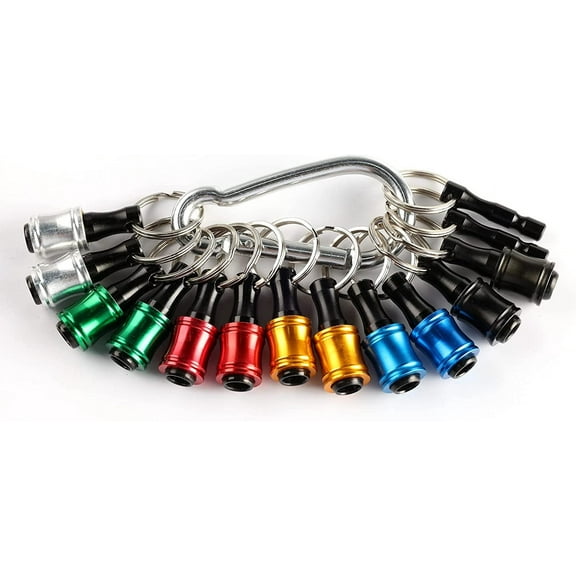 Portable Bit holder Keychain, 15 pcs 1/4 inch Hex Shank Screwdriver Bits Retainer W/Silver Carabiner, Light-weight Extension Bar Drill Screw Adapter Quick-change Bit Catcher (6 Colors)