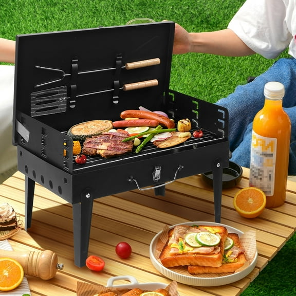 Portable Black Barbecue Oven for Picnics and Camping