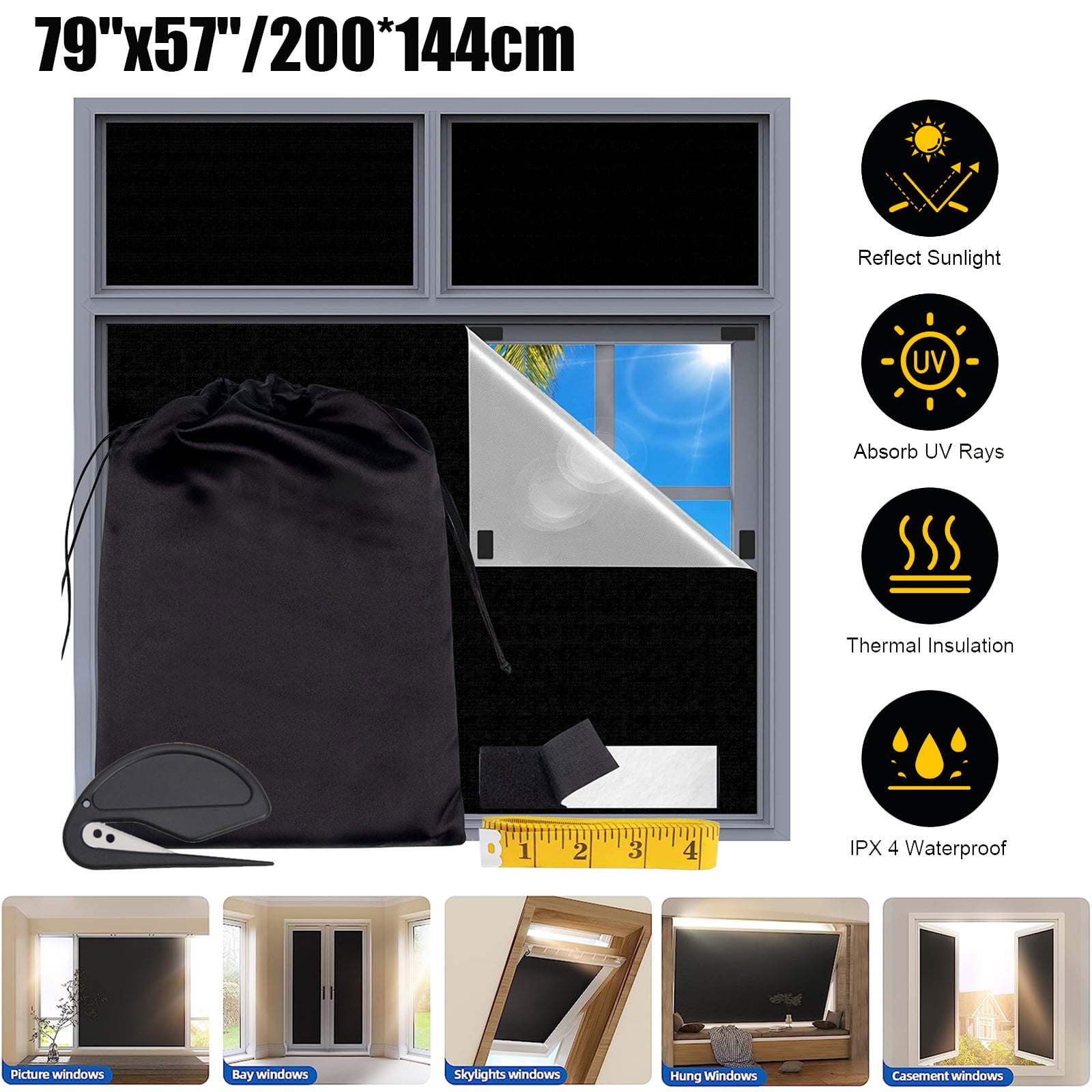 Portable Blackout Blinds for Windows Bedroom RVs, Travel Window Blackout Curtains, 100 Blackout