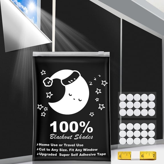 Portable Blackout Curtains (79" x 57"), 100% Portable Blackout Blinds with 15 Pair Hook & Loop Tabs Stick-on, Temporary Shades for Baby/Travelers/Bedroom