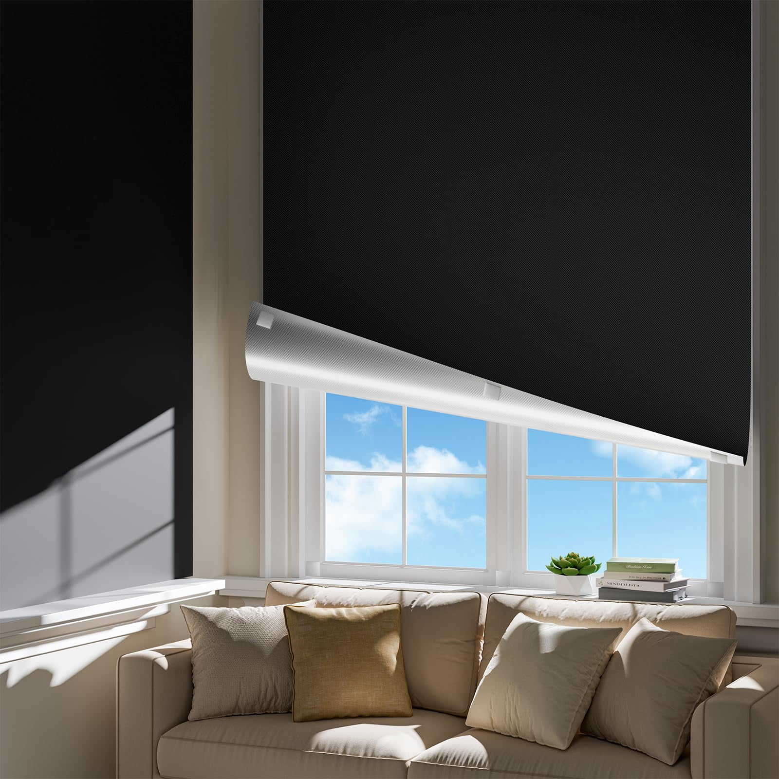 Portable Blackout Curtains for Bedroom, Easy Install No Drill Blackout Shades&Blinds for Indoor Windows with Upgraded Hook&Loop Tapes,100% Black Out Window Cover for Travel/Dorm (42"x60"Black)
