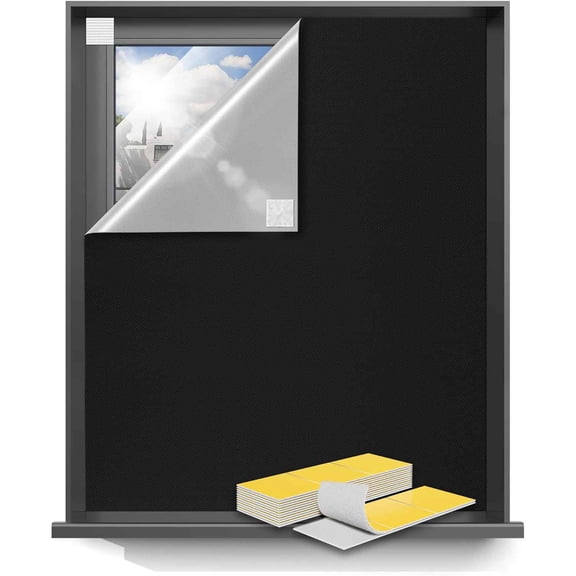 Portable Blackout Curtains, Blinds for Windows with Hook & Loop Tapes, 100% Blackout Window Shades, Curtains Easy to Cut Fit for Bedroom and TV Room (Black)