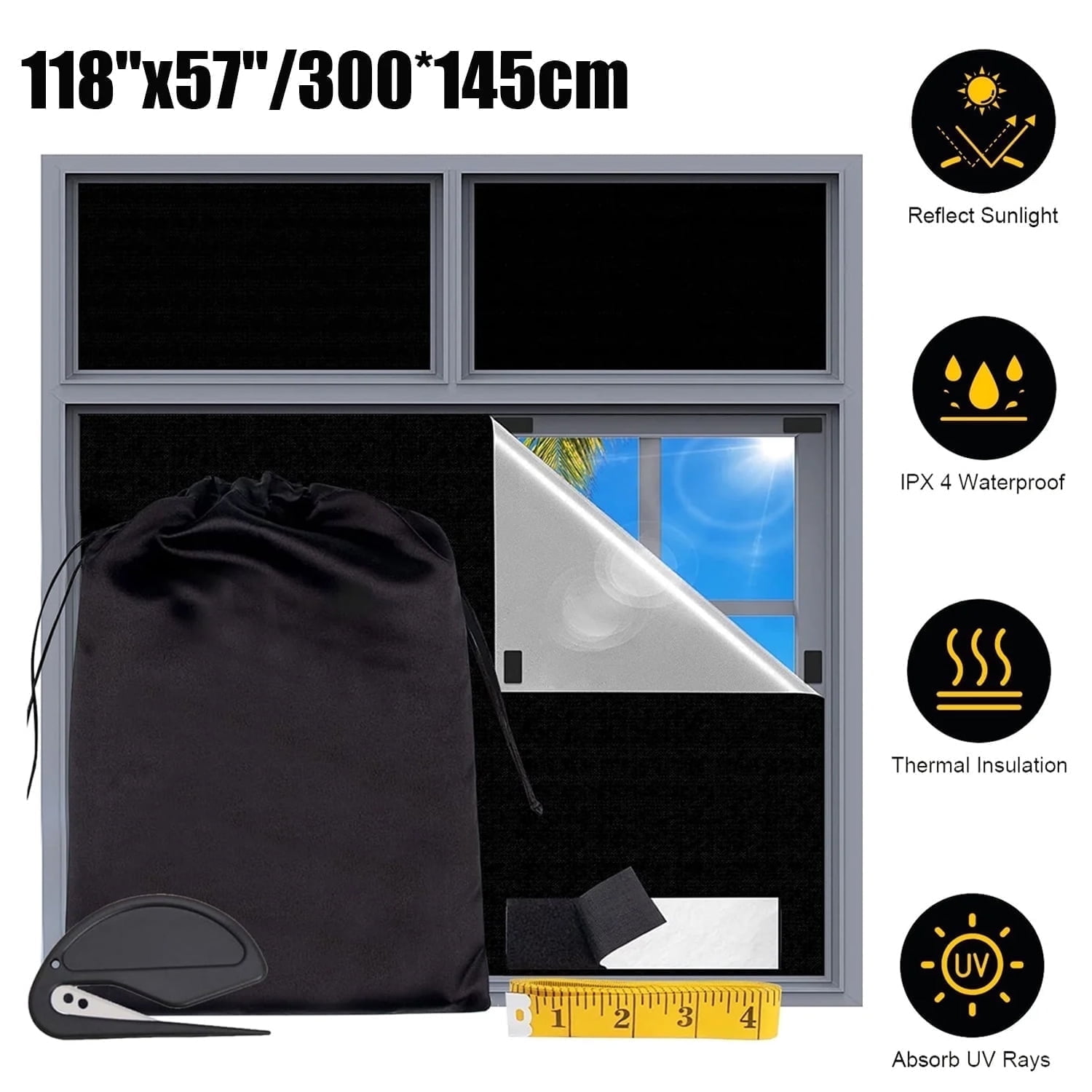 Portable Blackout Shades Window Blackout Curtains for 100% Temporary Blackout Window Blinds for Baby Nursery, Bedroom, Dorm Room, Travel (118"x57")