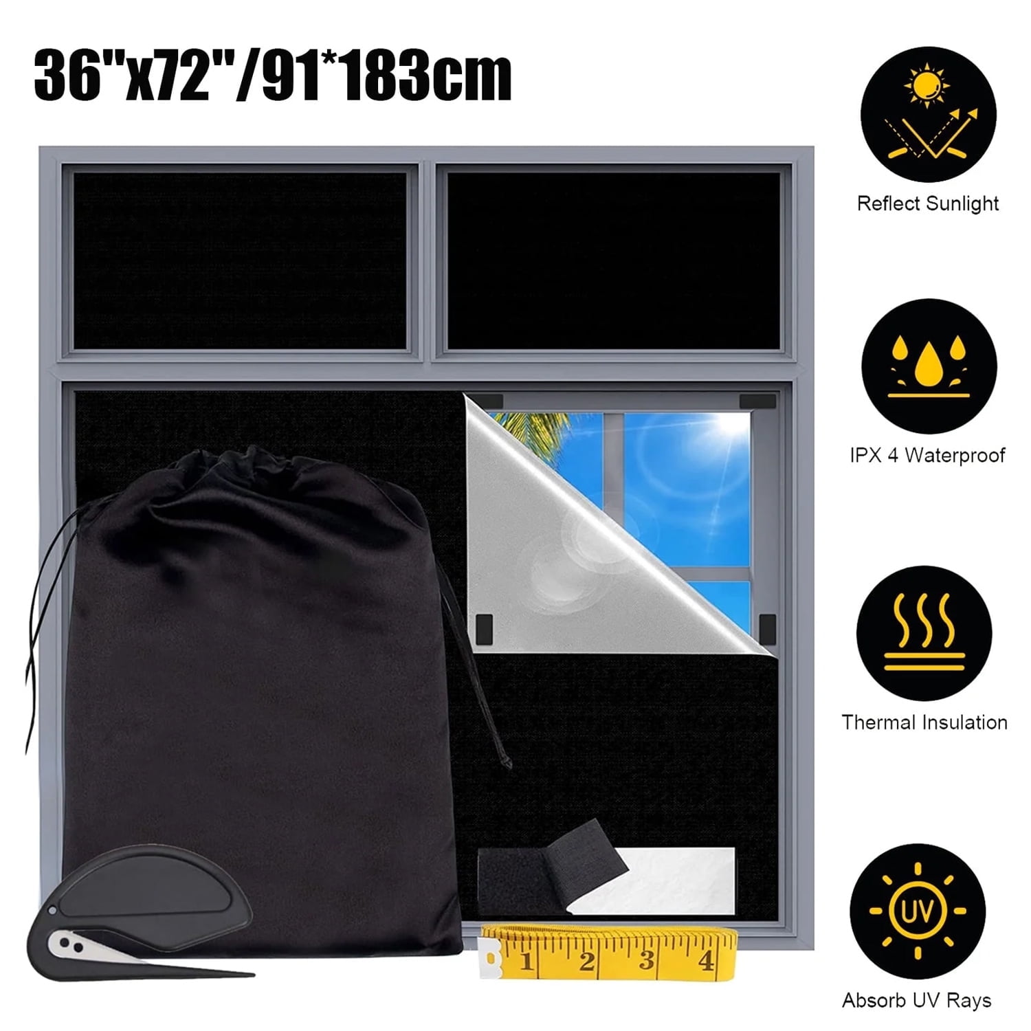 Portable Blackout Shades Window Blackout Curtains for 100% Temporary Blackout Window Blinds for Baby Nursery, Bedroom, Dorm Room, Travel (36"x72")