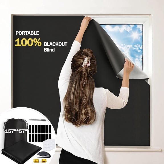 Asunby 157" x 57" No-Drill Temporary Blackout Window Cover, 100% Light Blocking Shades for Bedroom, Baby Nursery, Dorm Room & Travel