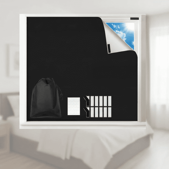Portable Blackout Window Coverings, DIY Travel Window Blinds for Bedroom, Nursery, Dorm, Media Room - Light Blocking Curtains in Black (118 x 57 Inches)