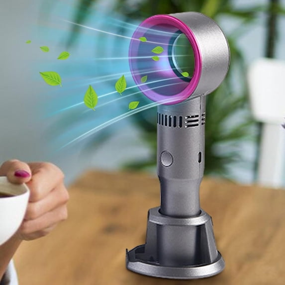 Portable Bladeless Handheld Fan, Rechargeable 2000mAh Battery Operated Fan with 3 Speed Settings, Personal Mini Desk Fan with Base for Home Office Travel, USB Charging Small Cooling Fan