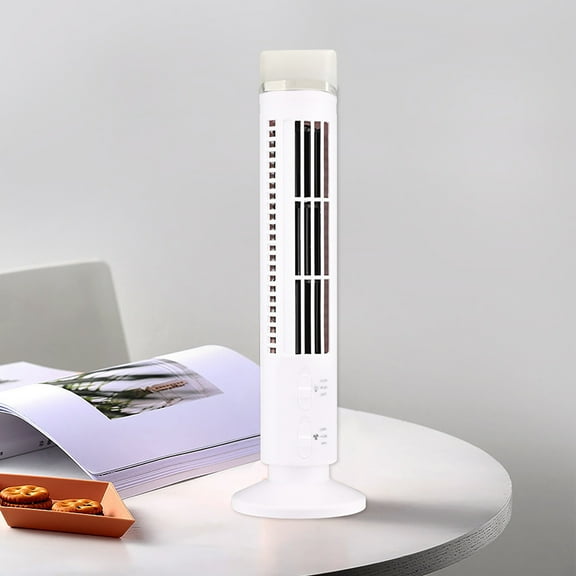 Portable Bladeless Tower Fan with LED, USB & AC Power, Space-Saving Vertical Fan, Low Noise, Safety Mesh, Adjustable Speed, Compact