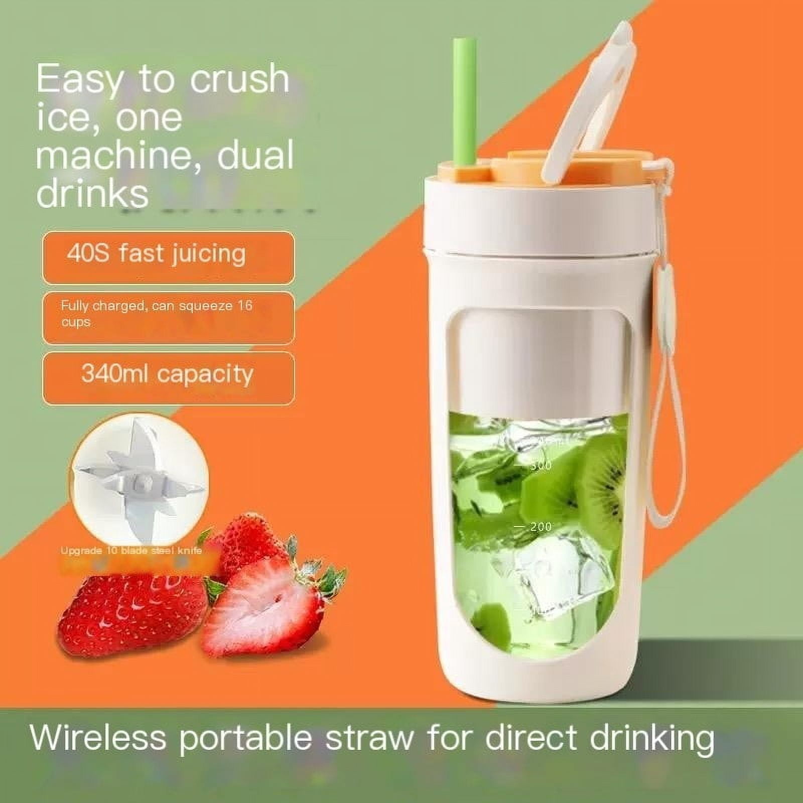 Portable Blender, 12oz Smoothie Blender Cup with 4000ml rechargeable Battery, 10 Blades, Crushable Ice, Suitable for Shakes and Smoothies, Suitable for Travel, Sports, Camping and Fitness