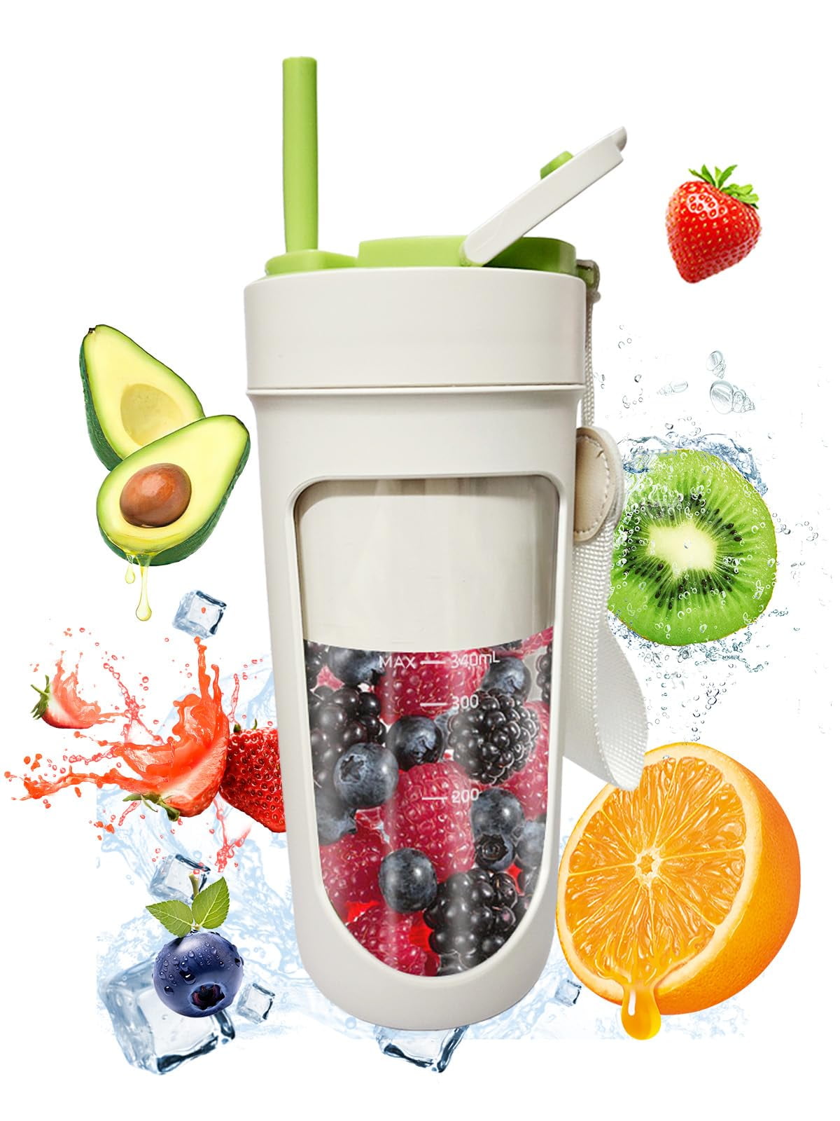 Portable Blender, 12oz Smoothie Blender Cup with 4000ml rechargeable Battery, 10 Blades, Crushable Ice, Suitable for Shakes and Smoothies, Suitable for Travel, Sports, Camping and Fitness