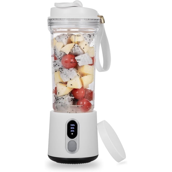 Portable Blender 17 oz (500ml) for Shakes & Smoothies, USB-C Rechargeable 4000mAh, 6 Stainless Steel Blades, Cordless Personal Travel Blender for Gym, Kitchen, Outdoor
