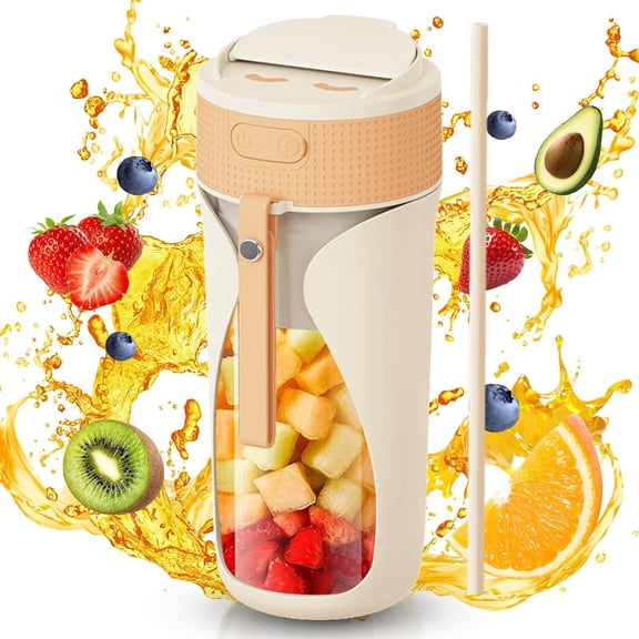 450ml Portable Blender, 6 Blade Strong Power Mini Smoothie Maker, Quiet Cordless Travel Mixer with 15 Cycle Full Charge, Home and Sport