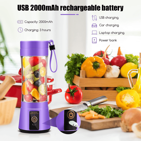 Portable Blender Cup,Electric USB Juicer Blender,Mini Blender Portable Blender For Shakes and Smoothies, juice,380ml, Six Blades Great for Mixing，Pink，Black，Purple