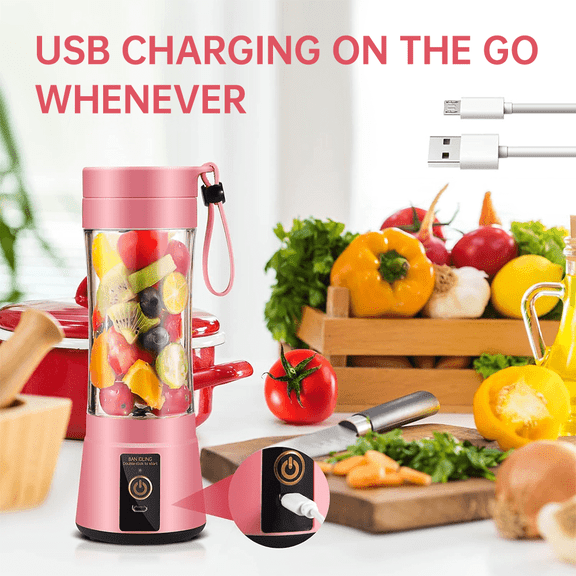 Portable Blender Cup,Electric USB Juicer Blender,Mini Blender Portable Blender For Shakes and Smoothies, juice,380ml, Six Blades Great for Mixing，Pink，Black，Purple