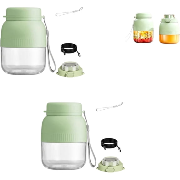 Portable Blender with Dual Lids & Cups, Personal Blender for Smoothies and Shakes with 10-Blade 3d System, Pop-Up Straw Convenience, Suit for Making Fresh Juice, Convenient for Travel Office (2pcs)
