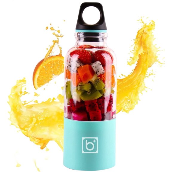 Portable Blender With Handle and Base 500ml Personal Size Blender USB Rechargeable High Power Blades Fresh Fruit Mixer Mini Juicer Cup For Shakes Ice Smoothies 1500mAh For Travel Sport outdoor(Blue)