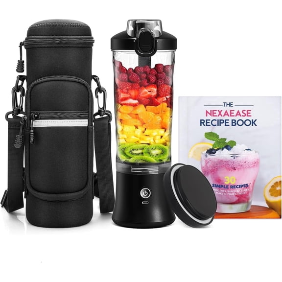 Portable Blender with Insulated Carrying Case & Recipe Book for Shakes and Smoothies, 20 OZ Personal Juicer Electric Protein Shaker Bottle, Mini Small Blender Cup with USB-C Rechargeable, Travel Lid