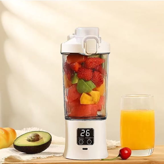 Portable Blender Juicer Cup, 600ML Rechargeable Smoothie Maker with 10 Blade Crushing System, USB Charging Fruit Mixer, Waterproof Design for Juice Protein Shake Fitness Travel