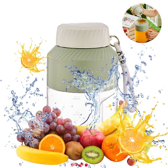 Portable Blender Juicer Extractor, 33.8 oz Large Capacity 10 Blades Smoothie Blender, USB Rechargeable Personal Juicer Cup with Detachable Handle & Dual Lids, 18000RPM Mini Food Processor,A for Home