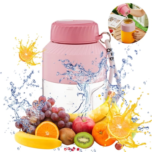 Portable Blender Juicer Extractor, 33.8 oz Large Capacity 10 Blades Smoothie Blender, USB Rechargeable Personal Juicer Cup with Detachable Handle & Dual Lids, 18000RPM Mini Food Processor,B for Home