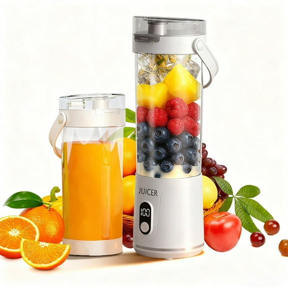 Portable Blender with Leak Proof Lid, 360 Watt Personal Blender for Shakes and Smoothies with 6 Blades and Lid, Self Cleaning Portable Juicer for Kitchen/Travel, White