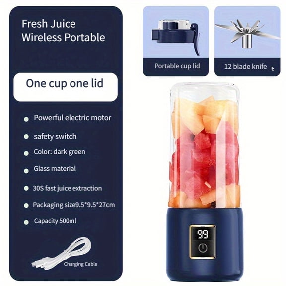Portable Blender, Mini Blender，small blender for smoothies, 12 Blades Perfect for Blending, Small, Convenient, Multifunctional, with Digital Touch Screen, Suitable for Family Travel