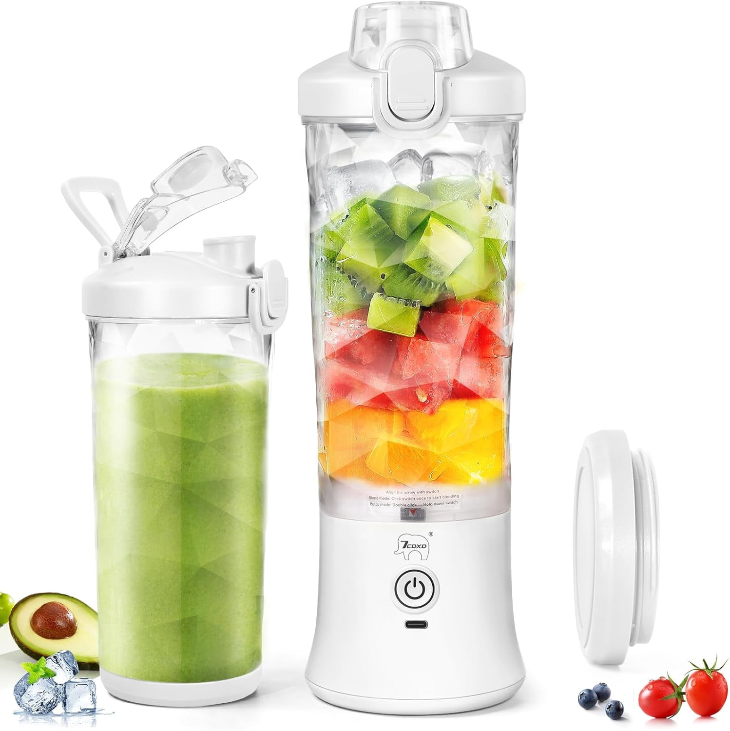 Portable Blender, Personal Blender for Shakes and Smoothies 20 Oz Blender Bottles with 6 Sharp Blades Hand-held Blender for Kitchen Gym Travel Office