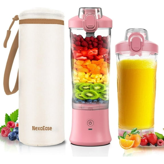 Portable Blender Personal Juicer with Insulated Sleeve for Shakes and Smoothies - 20 OZ Mini Blender Cup with 6 Blades, Travel Lid, USB Rechargeable - Small Blender for Kitchen, Travel, Office, Gym