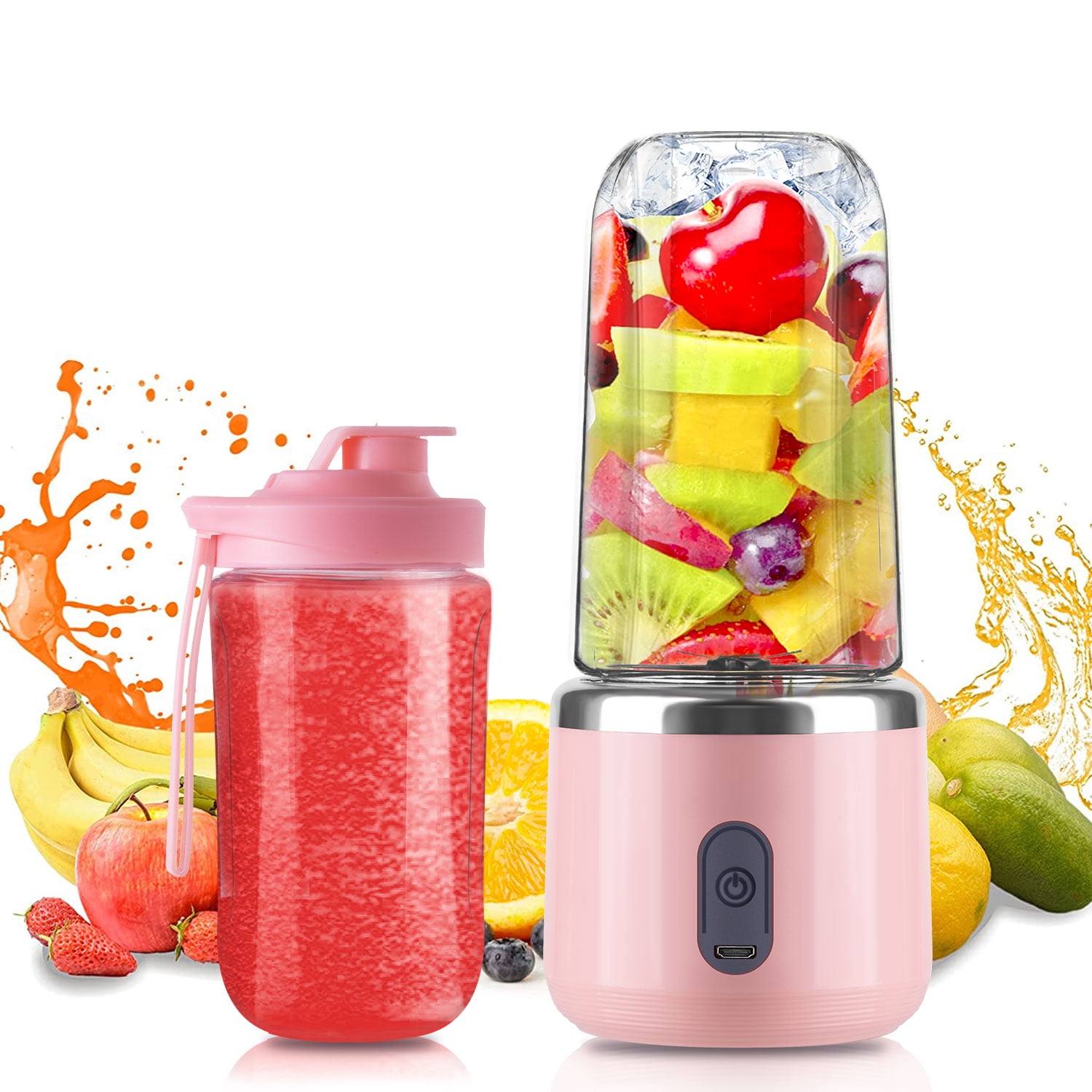Portable Blender, Smoothie Blender with 16oz Travel Glass Cup and Lid  4000mAh Battery Strong Power Personal Size Blender USB Rechargeable Mini  Juicer